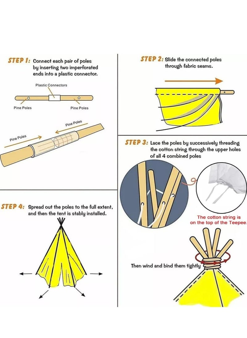 RATSAW Teepee Tent for Kids Tent Indoor Cotton Play Tents for Toddlers with Flag Foldable Toddler Tents for Girls and Boys Slumber Party Washable Tipi Boho Playhouse Gift Toys - Image 5
