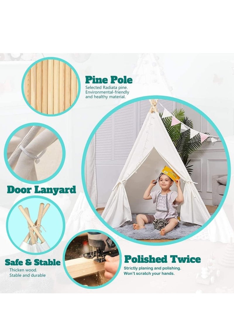 RATSAW Teepee Tent for Kids Tent Indoor Cotton Play Tents for Toddlers with Flag Foldable Toddler Tents for Girls and Boys Slumber Party Washable Tipi Boho Playhouse Gift Toys - Image 3