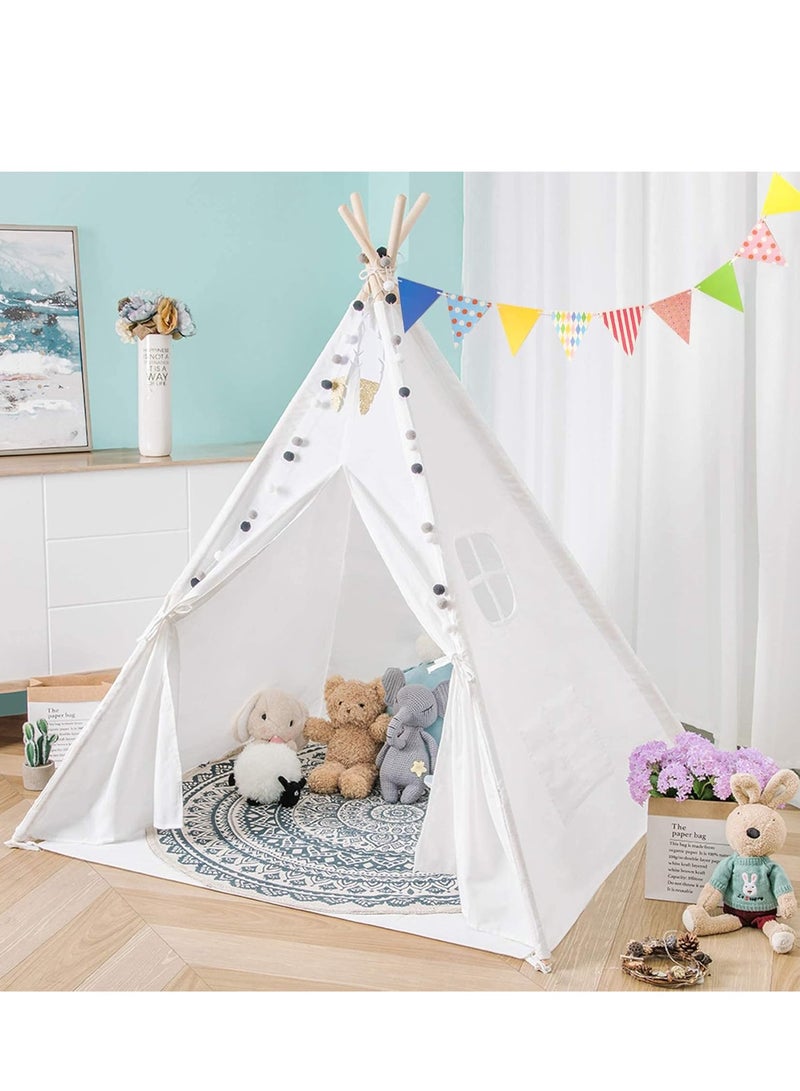 RATSAW Teepee Tent for Kids Tent Indoor Cotton Play Tents for Toddlers with Flag Foldable Toddler Tents for Girls and Boys Slumber Party Washable Tipi Boho Playhouse Gift Toys - Image 1