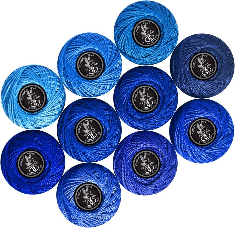 colored bird Crochet Thread 10 Balls Size 8 for Crochet Hardanger Cross Stitch Needlepoint Hand Embroidery Lt Blue Series
