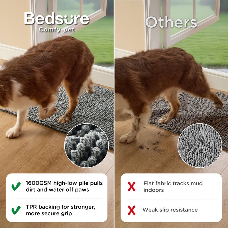 Bedsure Dog Door Mat for Muddy Paws, High-Low Absorbent Chenille Indoor Entrance Mud Dirt Trapper Soak-Stopper, Machine Washable Non-Slip Entryway Rug for Pets, 30"x19" Grey - Image 3