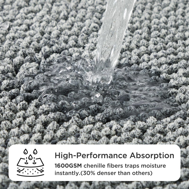 Bedsure Dog Door Mat for Muddy Paws, High-Low Absorbent Chenille Indoor Entrance Mud Dirt Trapper Soak-Stopper, Machine Washable Non-Slip Entryway Rug for Pets, 30"x19" Grey - Image 4