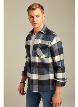 Cool Tarz Cool Style Blue Men's Slim Fit Button-down Collar Double Pocket Lumberjack Plaid Shirt  - Image 4