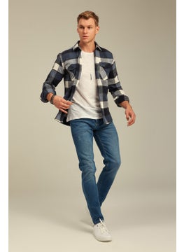 Cool Tarz Cool Style Blue Men's Slim Fit Button-down Collar Double Pocket Lumberjack Plaid Shirt  - Image 2