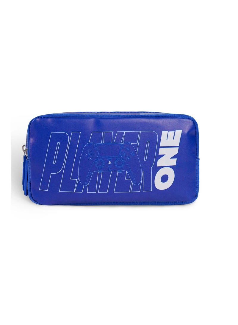 Sony PlayStation Regular Pencil Case – Blue “Player One” Gaming Stationery Pouch with Controller Design - Image 1