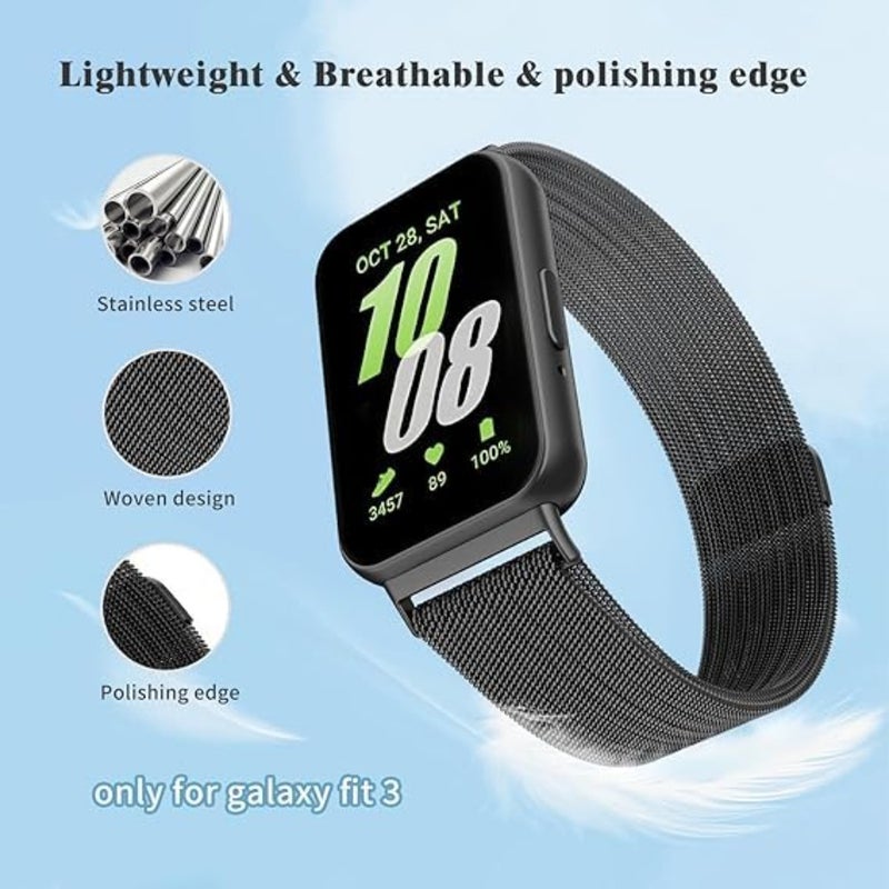 متوافق مع Samsung Galaxy Fit 3 Band، حلقة شبكية من الفولاذ المقاوم للصدأ، مشبك مغناطيسي قابل للتعديل، حزام معصم للساعة الذكية Galaxy Fit3 للرجال والنساء - Image 4