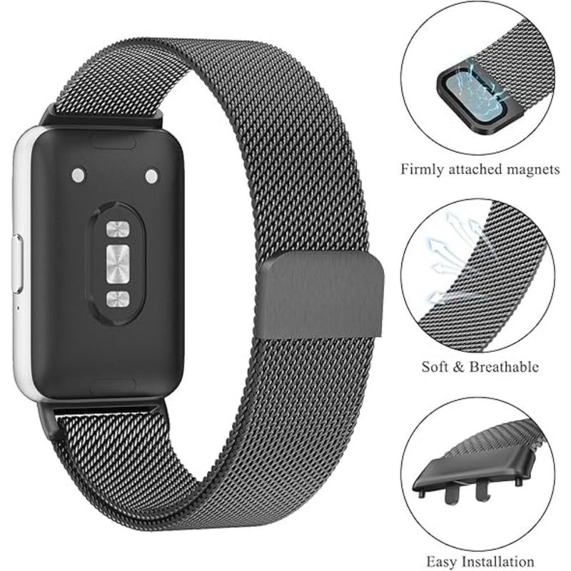 متوافق مع Samsung Galaxy Fit 3 Band، حلقة شبكية من الفولاذ المقاوم للصدأ، مشبك مغناطيسي قابل للتعديل، حزام معصم للساعة الذكية Galaxy Fit3 للرجال والنساء - Image 3