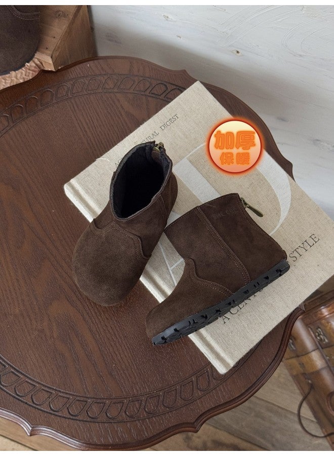 Xshx Wide-toe Short Boots｜uni Korean Style Versatile Zipper Retro Boots For Boys And Girls In Autumn And Winter