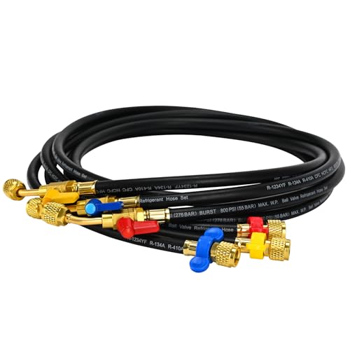 KlenzMate Upgraded 14 A2L Refrigerant Hose72 Compact Ball Valve Refrigerant Hose Kit with ColorCoded Wrench A2L HVAC Hose for R1234YF R134A R410A 14 x 14 Flare Fittings Pack of 3 - Image 1