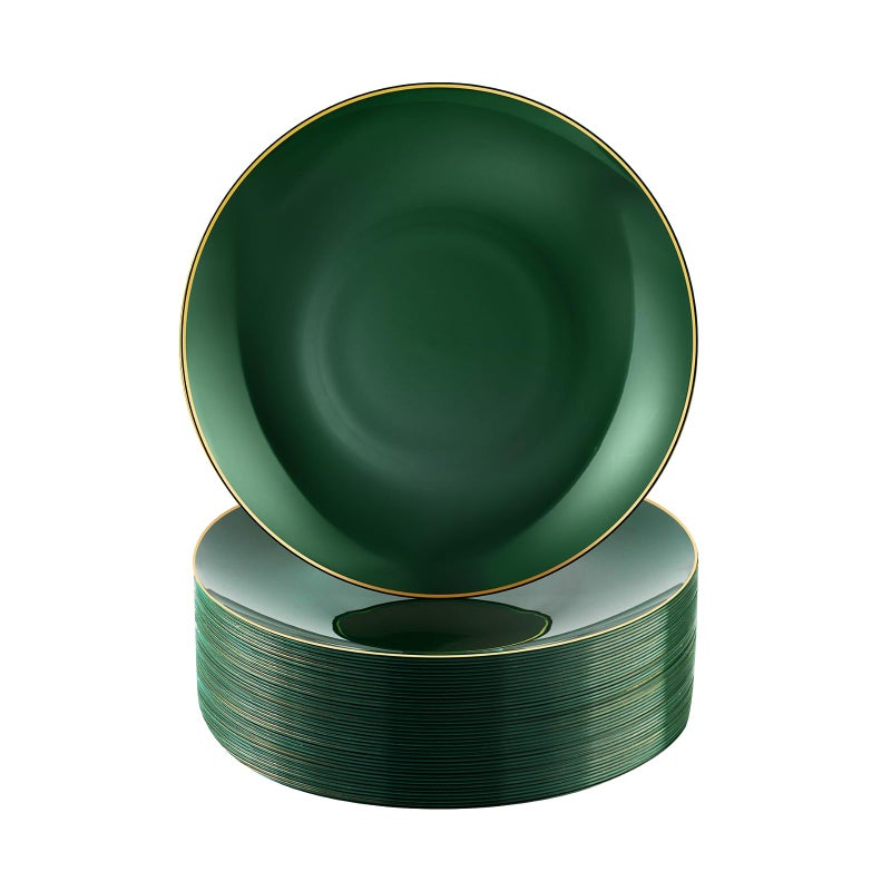 Bestluck 100 PCS Green Gold Plastic Plates, 7 inch Green Disposable Plates for Party, Disposable Dessert Plates for Party, Graduation, Birthday, Wedding - Image 1