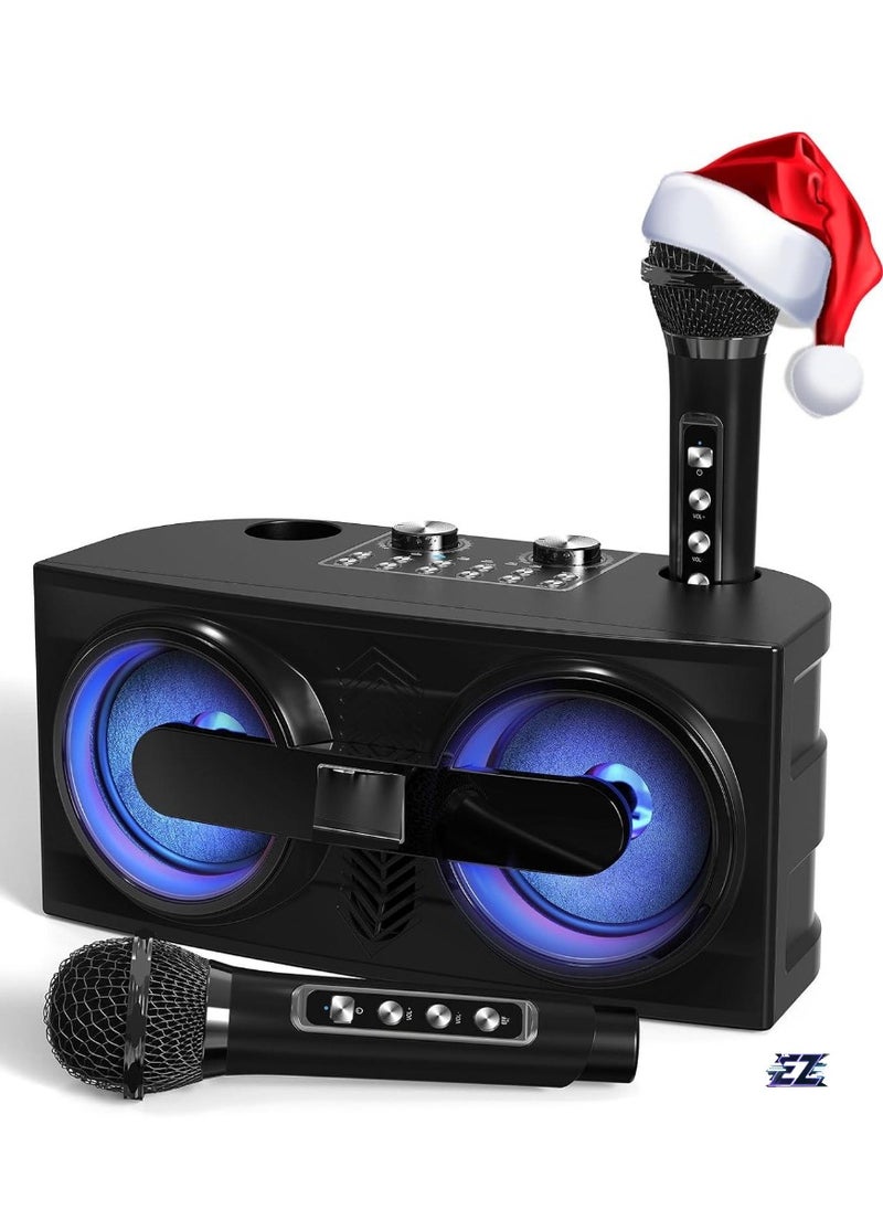ELTRAZONE Karaoke Machine with 2 UHF Wireless Microphones for Adults/Kids – Portable Bluetooth PA Speaker System with LED Light, Echo & Bass Adjustment, Vocal Cut for Home Parties, Meetings, Weddings  - Image 1