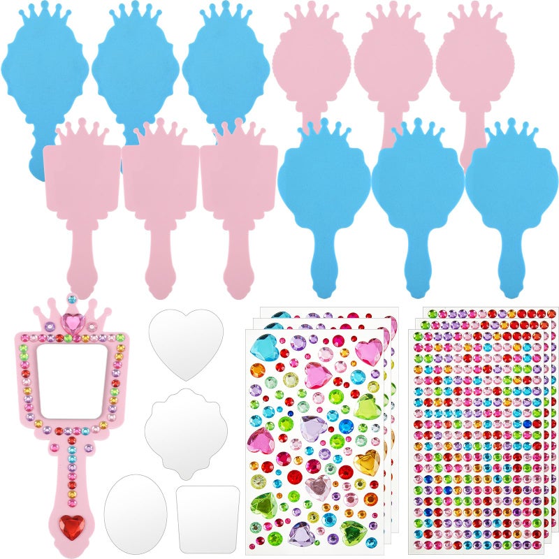 Liliful 12 Pack Princess Foam Mirror Kits Decorate Your Own Princess Mirrors Party Supplies Kids Unbreakable Toy Crafts for Girls Party Favors Birthday DIY Decorations StylishBluePink - Image 3