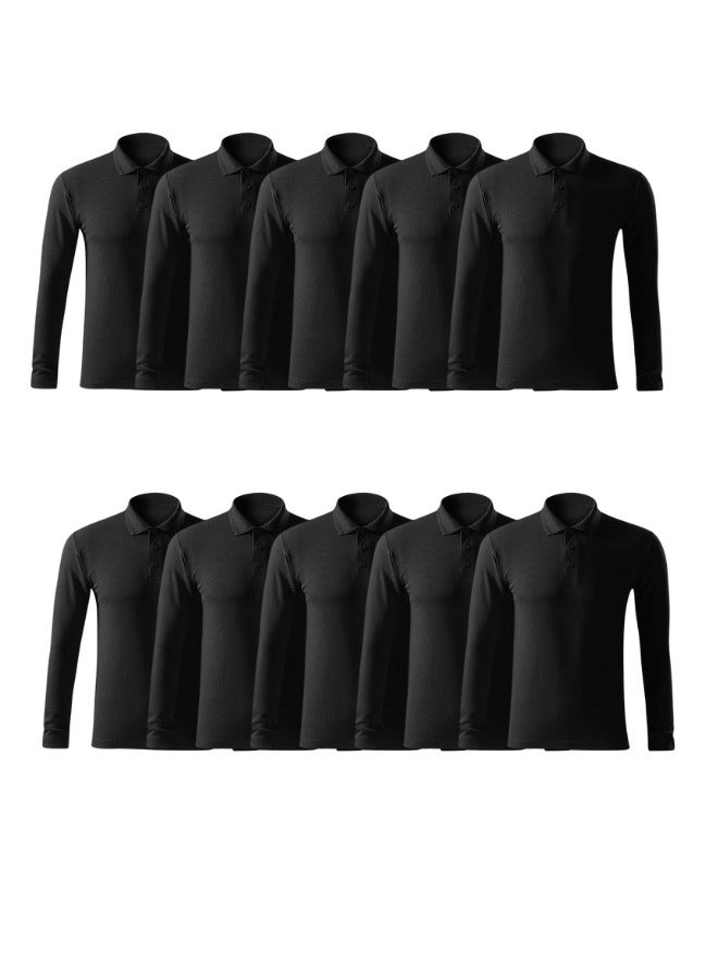 برينت شوب فور مي 10 قطع تيشيرت بولو رجالي بأكمام طويلة 220 جرام في المتر المربع من القطن الخالص الألوان الأساسية - Image 1