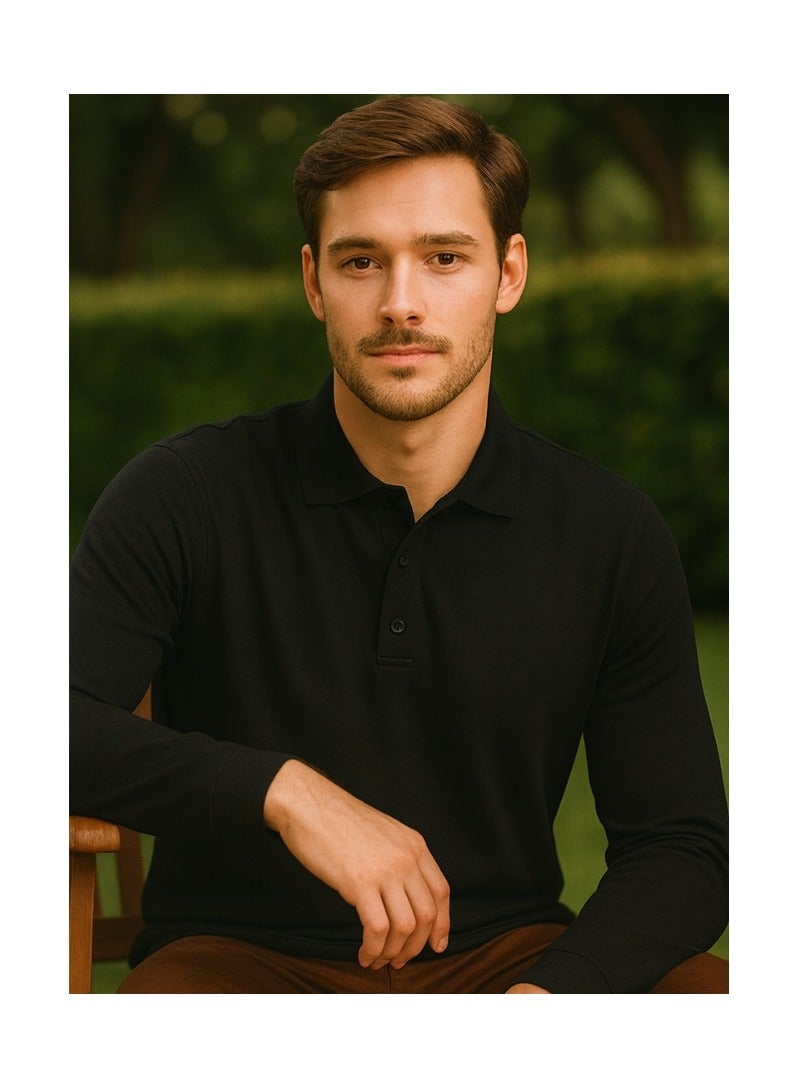 برينت شوب فور مي 10 قطع تيشيرت بولو رجالي بأكمام طويلة 220 جرام في المتر المربع من القطن الخالص الألوان الأساسية - Image 5