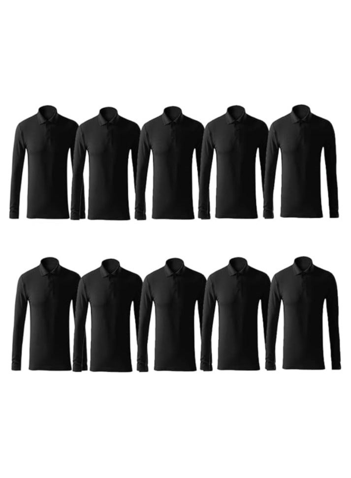 PRINTSHOP4ME 10Pcs Men's LONG SLEEVE POLO T-Shirt 220 GSM Pure Cotton Basic Colors  - Image 1