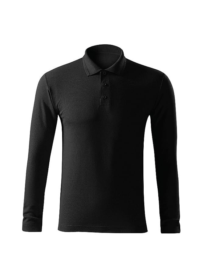 PRINTSHOP4ME 10Pcs Men's LONG SLEEVE POLO T-Shirt 220 GSM Pure Cotton Basic Colors  - Image 2