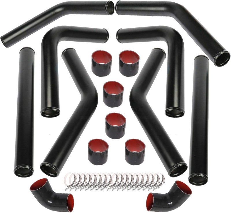 MOOSUN 8PCS Universal 2.5 Inch Aluminum Intercooler Piping U-Pipe Black Kit & T-Bolt Clamps & Black Coupler (2.5 Inch) - Image 1