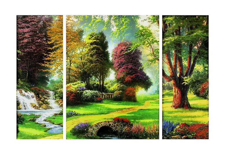 Decor Villa Beautiful Village UV Textured Decorative MDF Board Home Decor Item Multicolour Pack of 3Size 18 12 inch