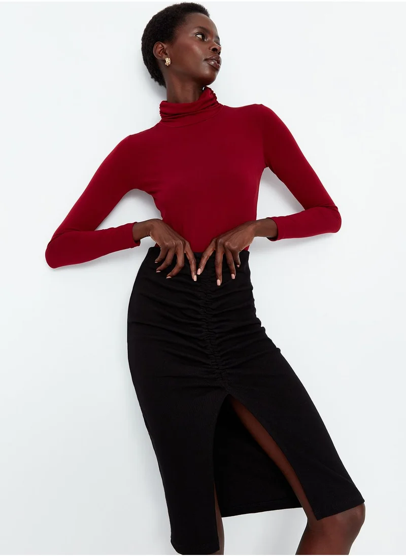 trendyol High Waist Ruched Midi Skirt