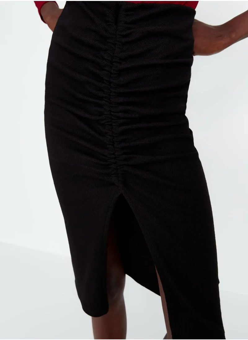 trendyol High Waist Ruched Midi Skirt