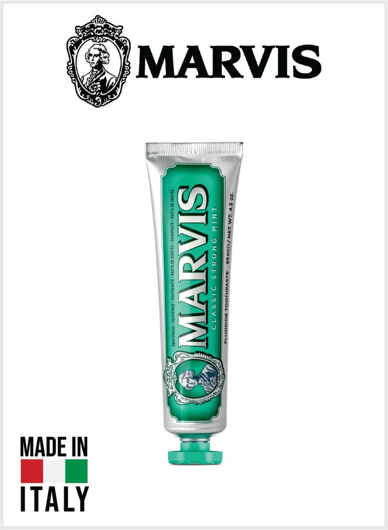 Marvis Classic Strong Mint Toothpaste Fluoride Toothpaste, Intense Fresh Breath, Plaque & Cavity Protection 85ML