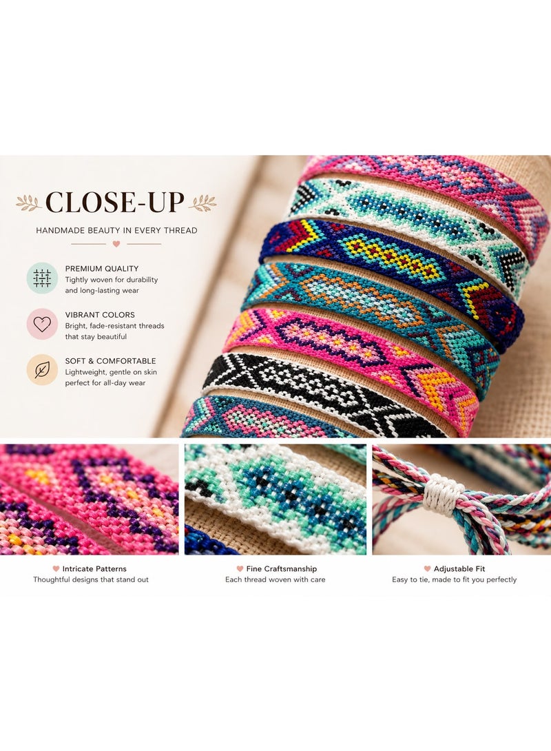 12-Piece Set Colorful Handmade Braided Adjustable Bracelets with Arrow and Ripple Design, Multicolor Friendship Bracelets for Women and Girls, Boho Summer Fashion Jewelry - Image 4