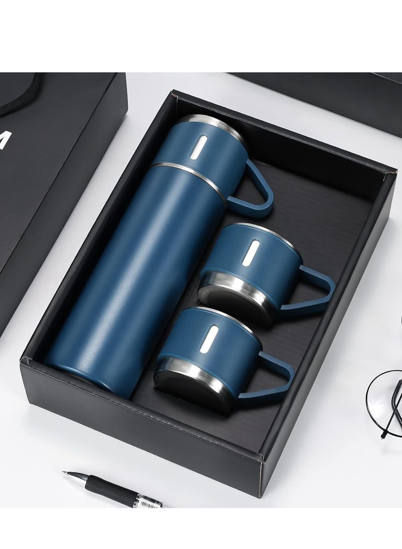 ELTRAZONE 500ml/17 OZ Stainless Steel Coffee Thermo Vacuum Flask Set, Insulated Water Bottle with Three Cup for Hot and Cold Drinks, Blue - Image 3