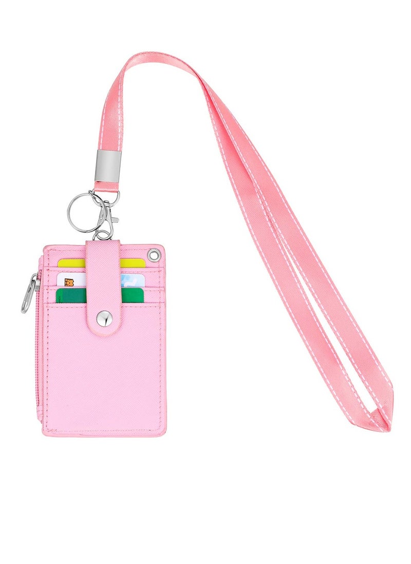 Excefore Badge Holder with Zipper, Cute Id Badge Holder Wallet Leather Credit Card Holder Zipper Wallet with Lanyard, 2 Sided 5 Card Slots and Key Chain for Boys and Girls  - Image 5