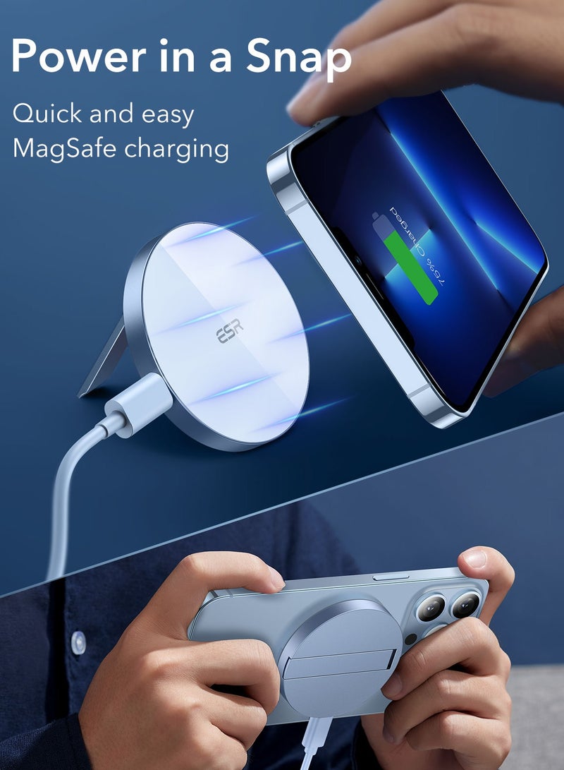 E-SR Wireless Charger with MagSafe, Kickstand Charger Compatible with iPhone 15/14/13/12 Series, with 5 ft (1.5 m) Removable Cable, MagSafe Accessories, Adapter Not Included- Sierra Blue - Image 1
