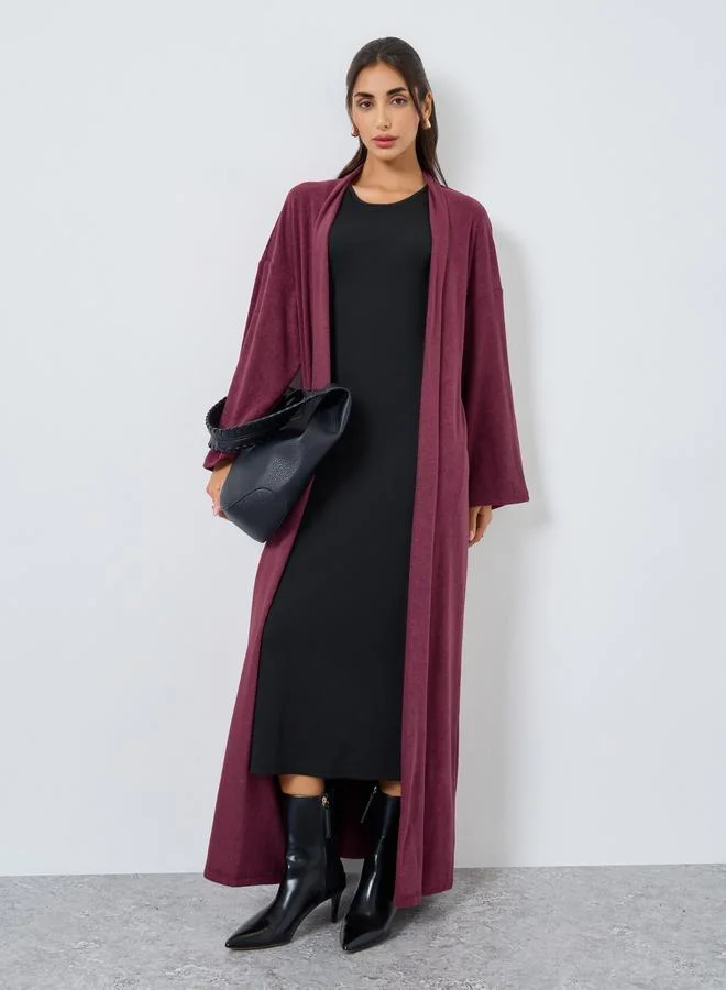 Amirah Amirah Burgundy Textured Open Front Abaya