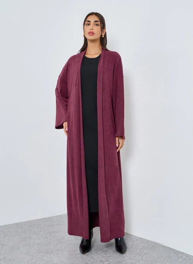 Amirah Amirah Burgundy Textured Open Front Abaya