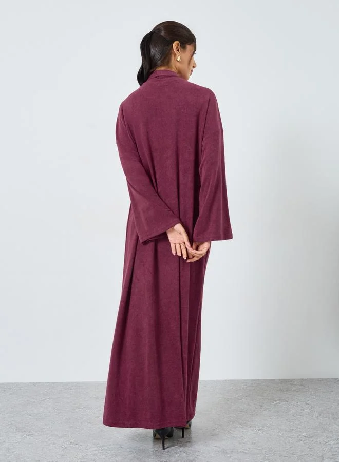 Amirah Amirah Burgundy Textured Open Front Abaya