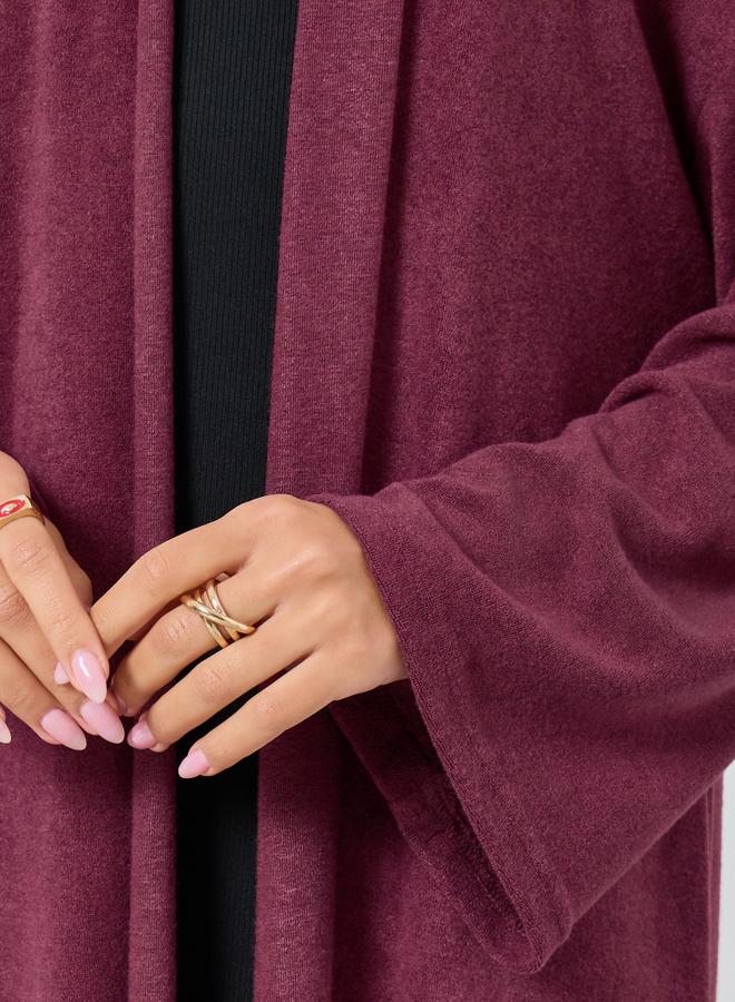 Amirah Burgundy Textured Open Front Abaya - Image 4