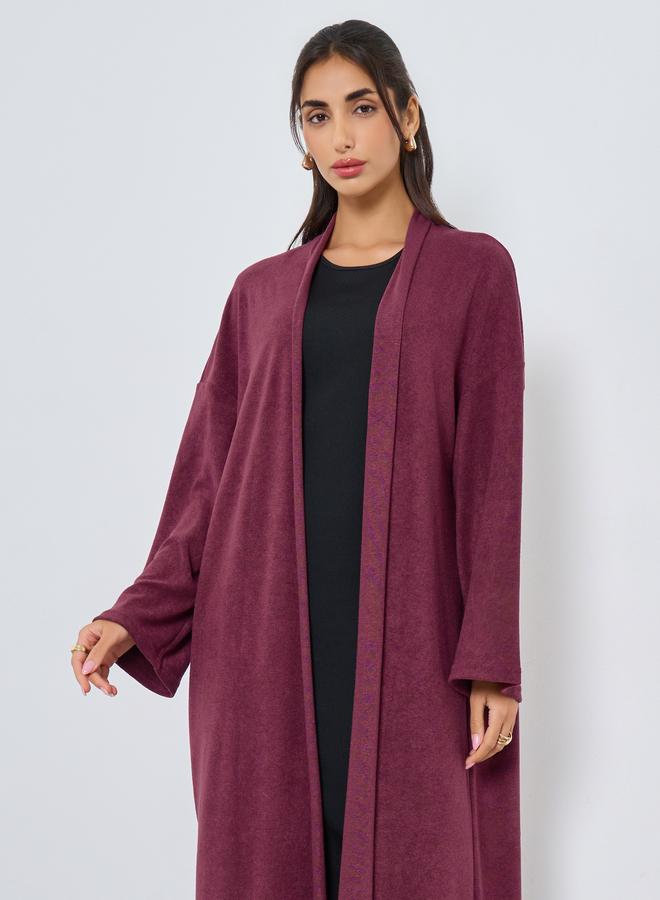 Amirah Burgundy Textured Open Front Abaya - Image 3