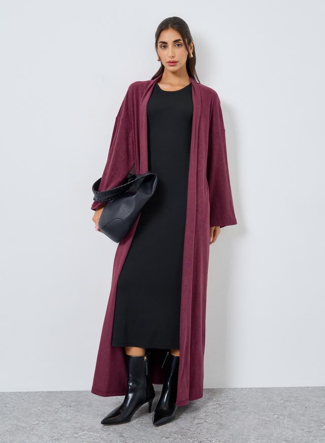 Amirah Burgundy Textured Open Front Abaya - Image 1