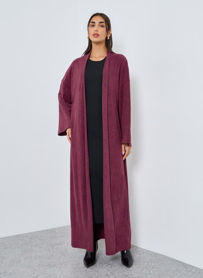 Amirah Burgundy Textured Open Front Abaya - Image 2