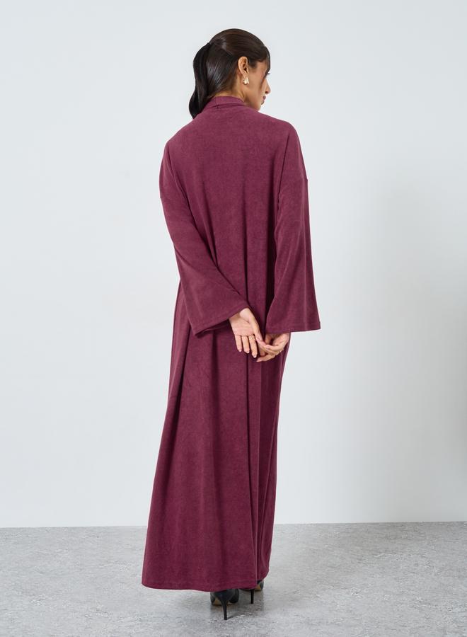 Amirah Burgundy Textured Open Front Abaya - Image 5