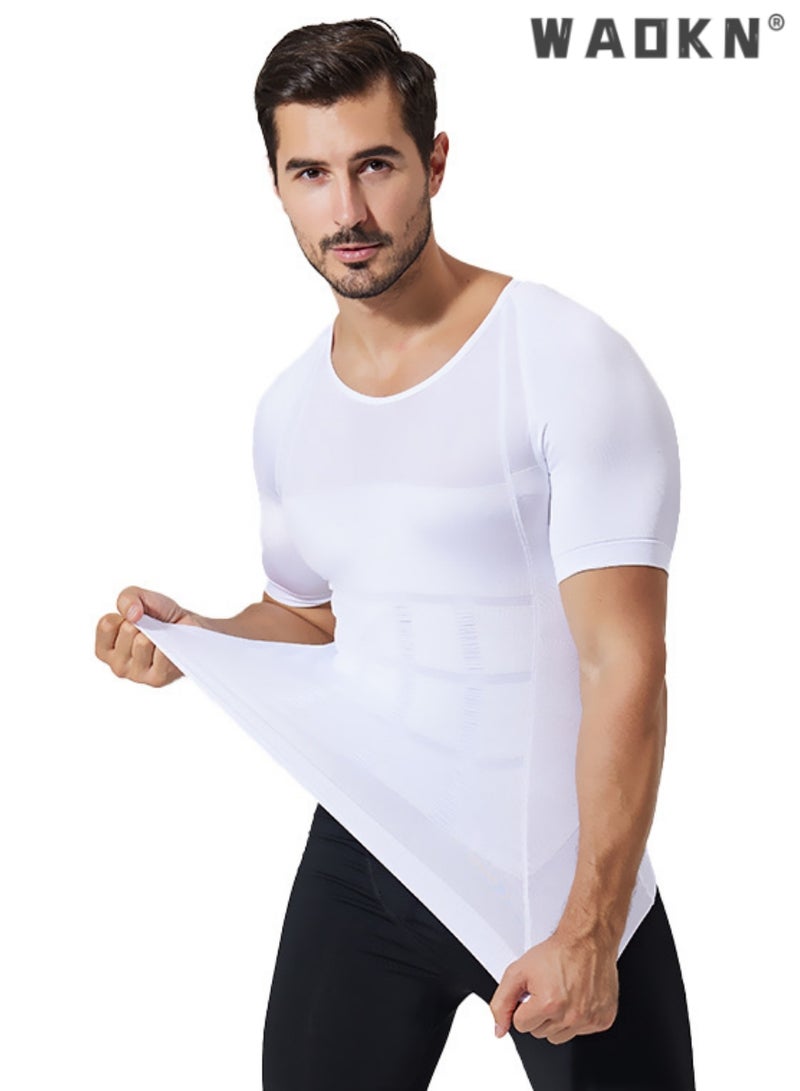 WAOKN Men's Short sleeves tank corset Compression Shirt Undershirt Slimming Tank Top Workout Vest Abs Abdomen Slim Body Shaper,Slimming baselayer T-Shirt,Workout Vest,Abs Abdomen Slim Body Shaper  - Image 2