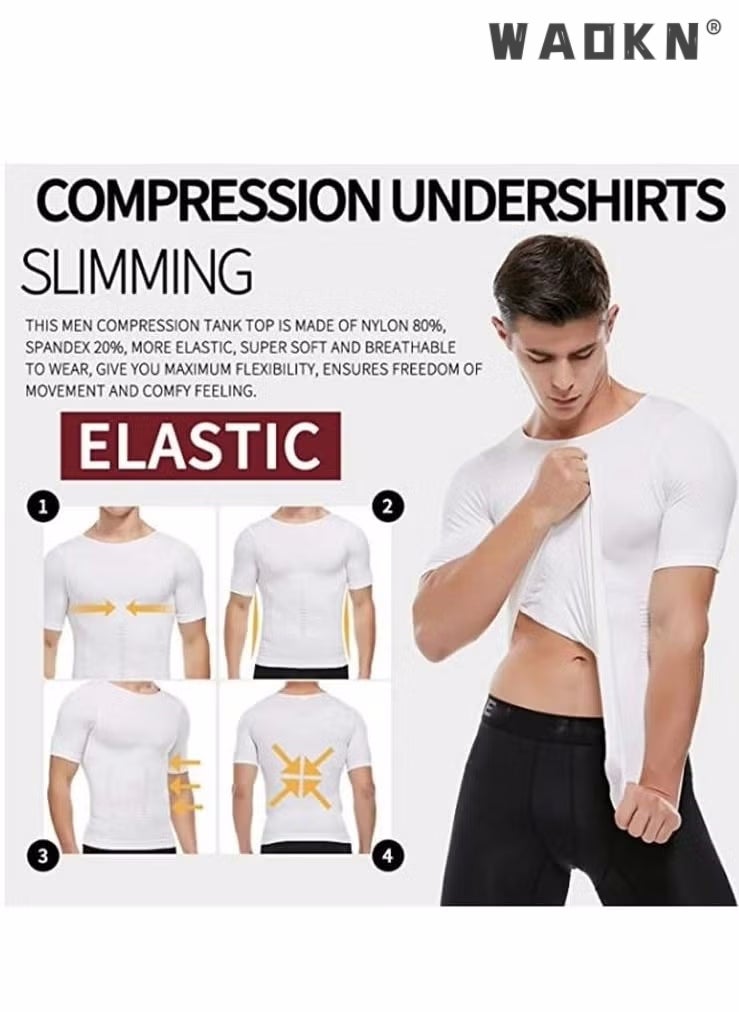 WAOKN Men's Short sleeves tank corset Compression Shirt Undershirt Slimming Tank Top Workout Vest Abs Abdomen Slim Body Shaper,Slimming baselayer T-Shirt,Workout Vest,Abs Abdomen Slim Body Shaper  - Image 3