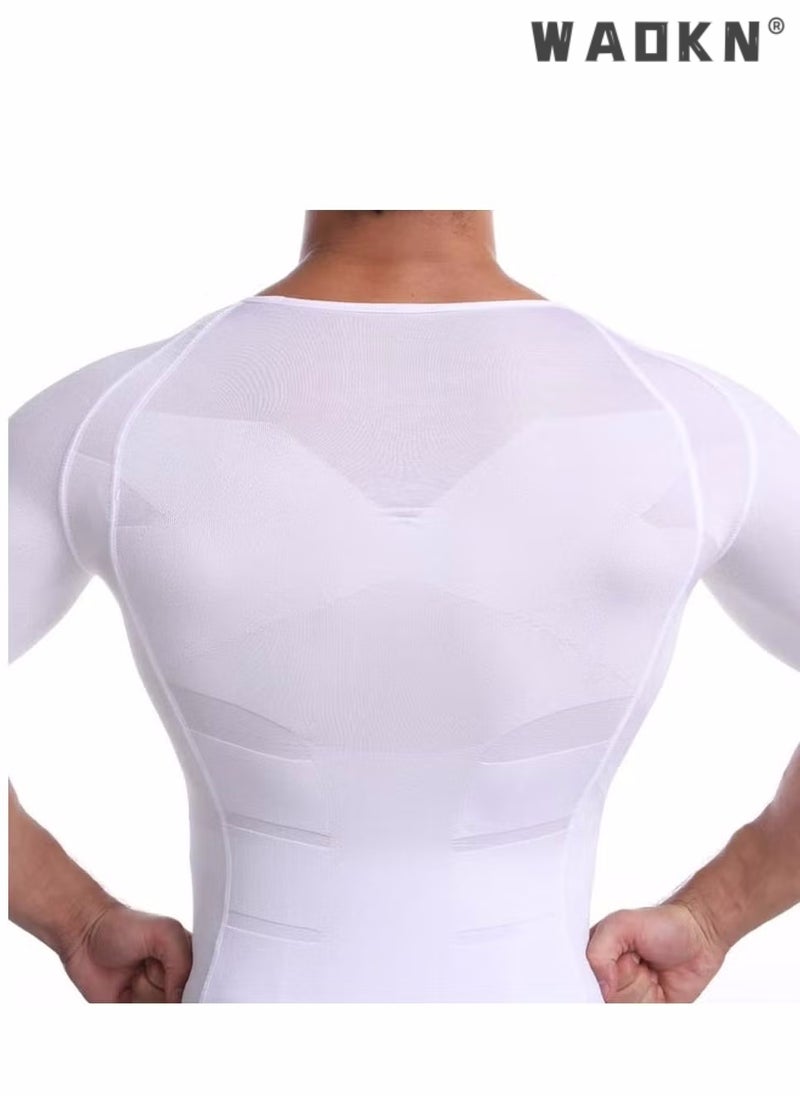 WAOKN Men's Short sleeves tank corset Compression Shirt Undershirt Slimming Tank Top Workout Vest Abs Abdomen Slim Body Shaper,Slimming baselayer T-Shirt,Workout Vest,Abs Abdomen Slim Body Shaper  - Image 4