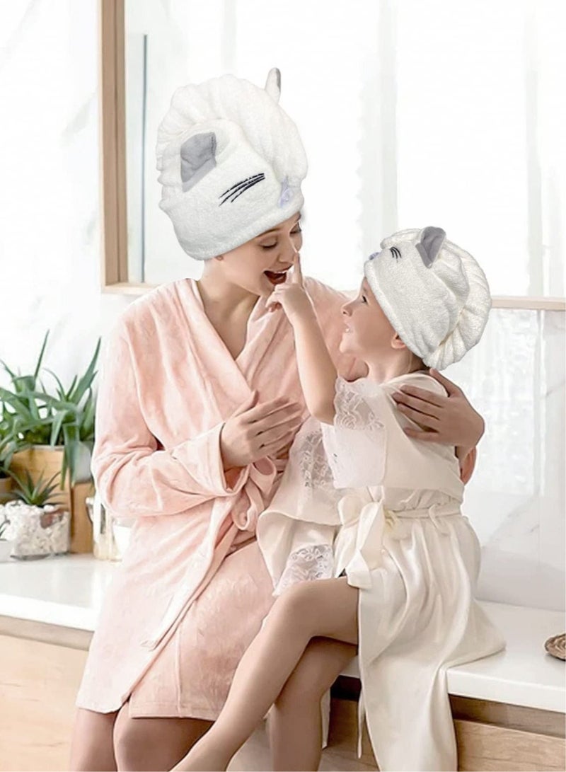 Hair Drying Towel, Microfiber Hair Towel Wrap with Cat Ears, Women's Quick Dry Hair Cap for Women and Kids Girls, Super Fast Absorbent Quick Dry Bath Shower Dry Head Bandana with Buttons - Image 2