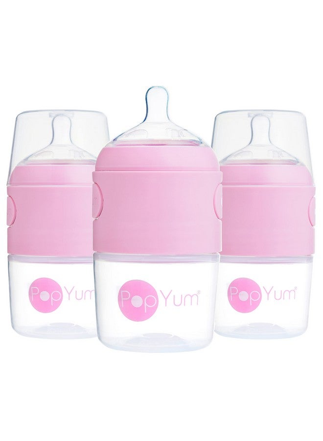 بوب يام زجاجات أطفال بوبيام الوردية المضادة للمغص، سعة 5 أونصات، لصنع/خلط/توزيع تركيبة الأطفال، عبوة من 3 قطع مع حلمات تدفق بطيء رقم 1، سعة 150 مل، خالية من مادة BPA، مزودة بقفل طبيعي - Image 1