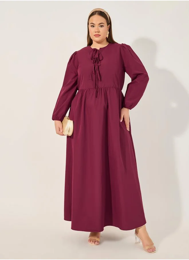 ستايلي Solid A-Line Maxi Dress with Tie-Up Bow Detail