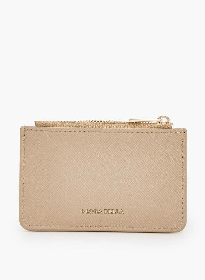 Flora Bella By Shoexpress Beige Solid Card Holder With Zip Pocket for Women | Best Price UAE
