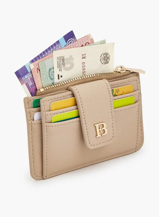 Flora Bella By Shoexpress Beige Solid Card Holder With Zip Pocket for Women | Best Price UAE