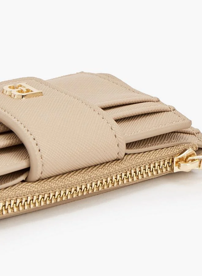 Flora Bella By Shoexpress Beige Solid Card Holder With Zip Pocket for Women | Best Price UAE