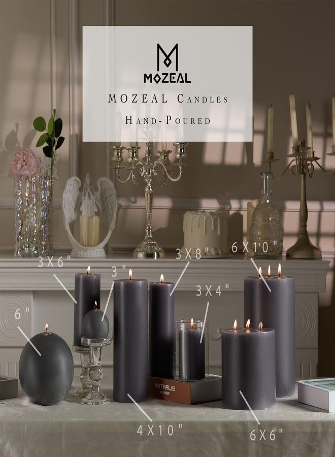 MOZEAL 3" x 4" Hand-Poured Unscented Candle,Dripless Pillar Candle Set of 3,Long Clean Burning,Approx 72 Hours Burn Time,Rustic Country Style,Wedding,Dinner,Christmas and Home Decor,Dark Gray - Image 3