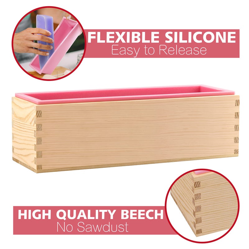 Lerykin 2 pcs Rectangular Soap Molds Kit with Cutters - 42oz Flexible Silicone Loaf Soap Mold with Wooden Box, Stainless Steel Wavy & Straight Scraper for Homemade Craft Soap Making Supplies - Image 4