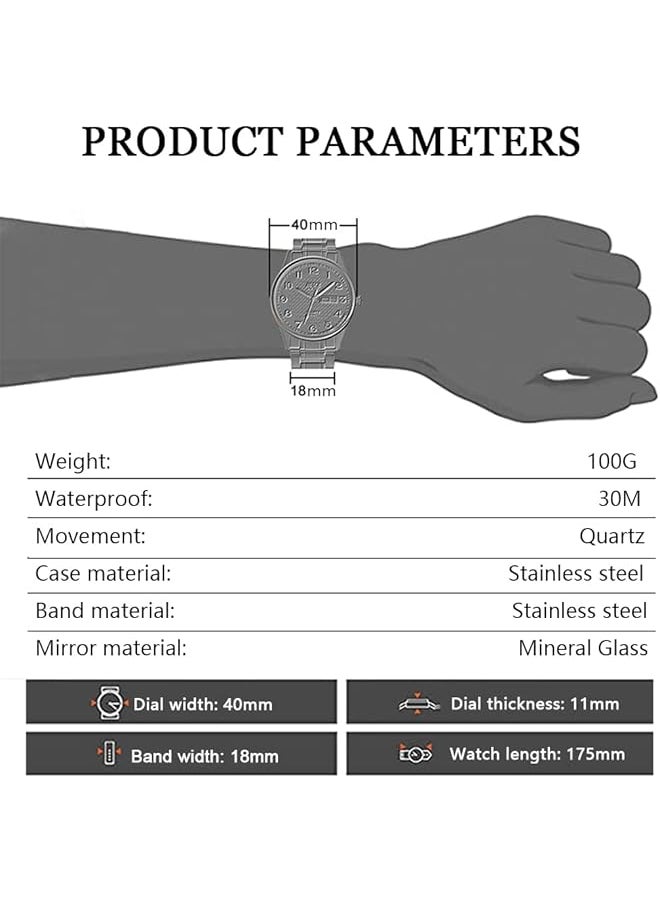 Bosck Men Watch 40 Mm Analogue Waterproof Business Stainless Steel Wrist Watches With Date And Day Easy To Read Anti Scratch Fashion Watch For Men  - Image 5