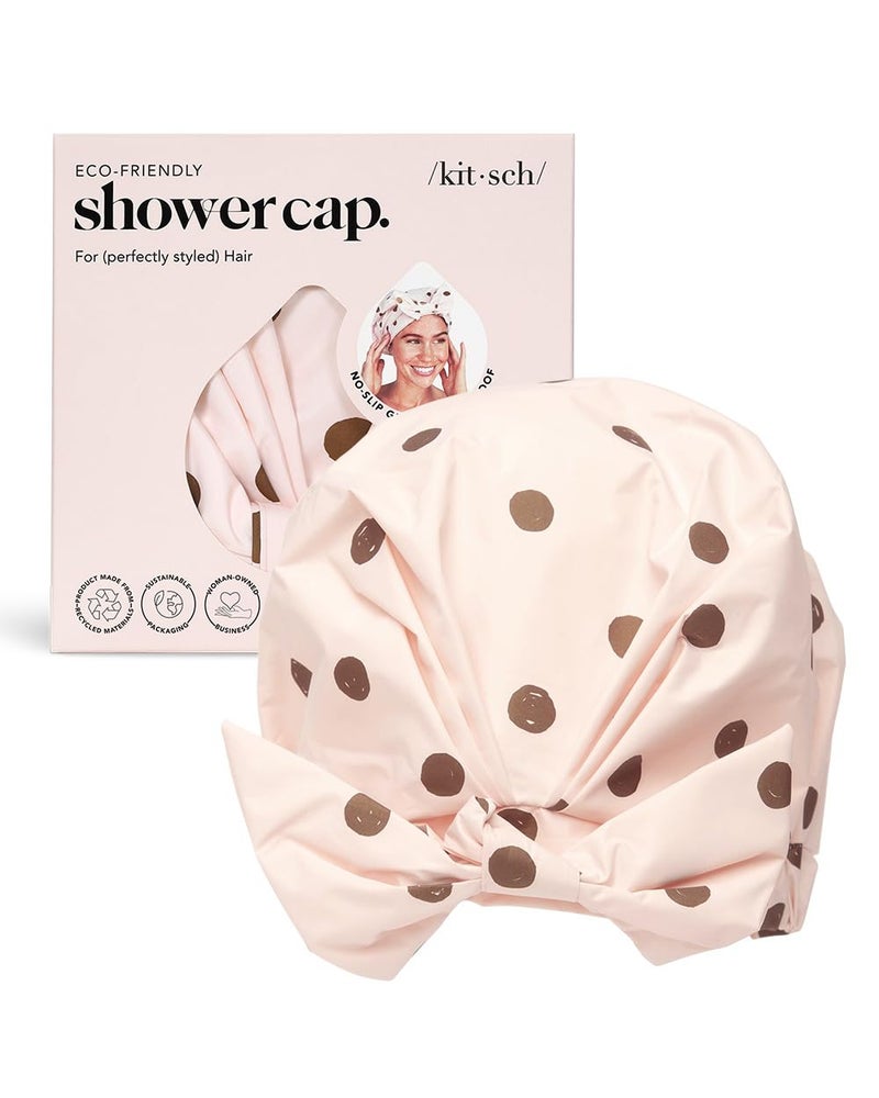 Kitsch Luxury Shower Cap for Women Waterproof - Reusable Shower Cap, Hair Cap for Shower, Waterproof Hair Shower Caps for Long Hair, Non-Slip Cute Shower Cap One Size, Chic Shower Bonnet - Blush Dot - Image 1